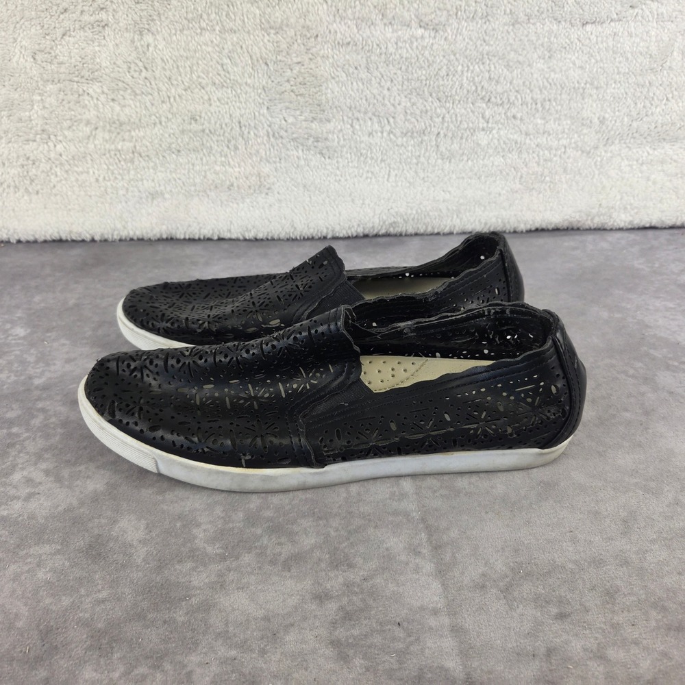 Solesenseability Womens Black Laser Cut Floral Slip On Sneakers Size 8.5